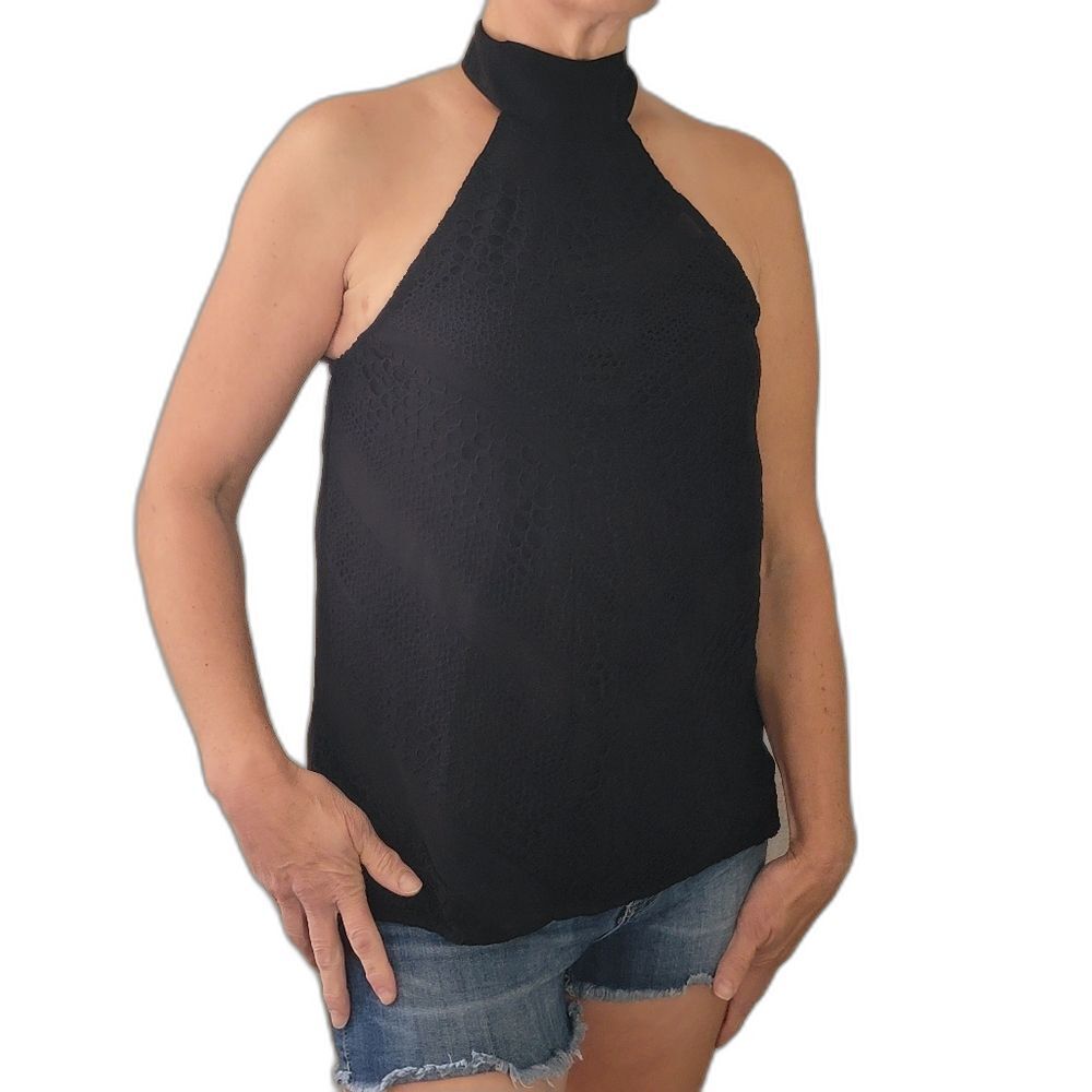 Trouve Nordstrom Women Size S Small Black Top Tie Neck Lace Sheer NWT Sleeveless